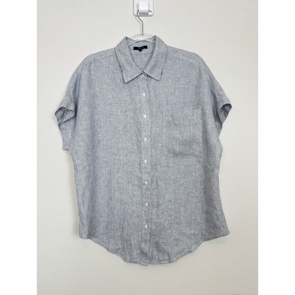 Quince Tops - Quince Shirt Women’s Large 100% European Linen Camp Blue Pinstripe